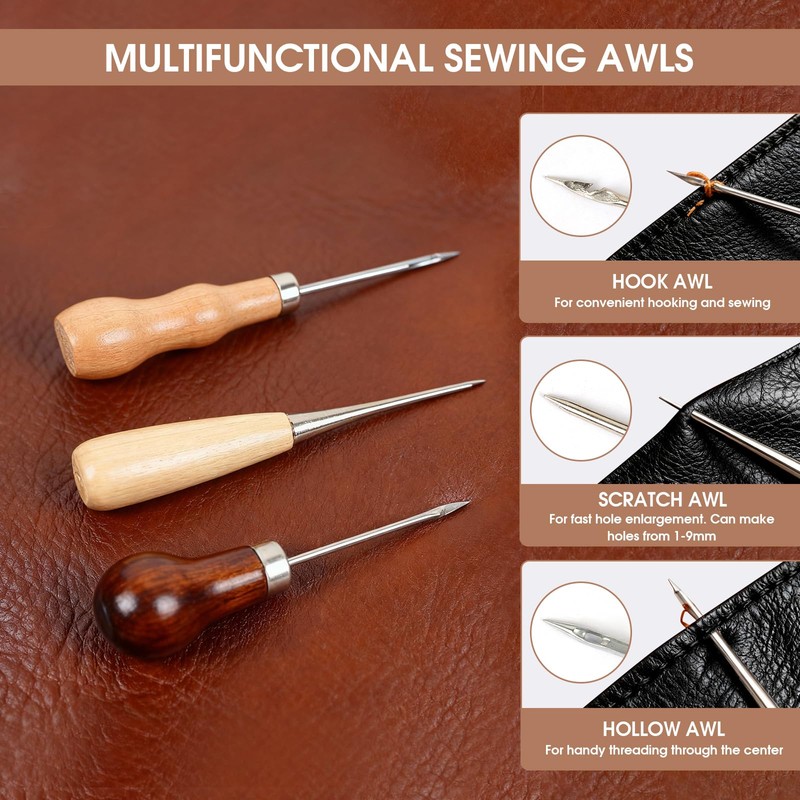 45PCS Leather Sewing Kit with Wooden Handle Awl Tool, Speedy