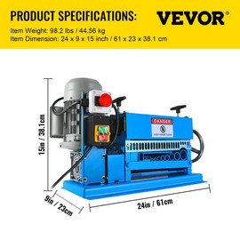 VEVOR Automatic Wire Stripping Machine, 0.06''-1.26'' Electric Motorized Cable Stripper, 750 W, 98 ft/min Wire Peeler with Visible Stripping Depth Reference, 10 Channels for Scrap Copper Recycling Heavy Duty Tool:_3 Channels - 0.05''-0.98'' - 180 W