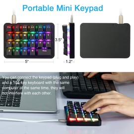 Koolertron One Handed Macro Mechanical Keyboard, RGB LED Backlit Portable Mini One-Handed Mechanical Gaming Keypad 23 Fully Programmable Keys Red Switches (RGB Backlit/Red switches)