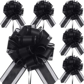 RONGZUBAT 6pcs 7inch Large Pull Bows Wrapping Pull Bow Ribbon Black,Black Ribbon Pull Bows Gift Wrap Bows for Gift Wrapping Baskets Wedding,Valentine's,Birthday Gift,Christmas,Flower,Car Wrapping Bow