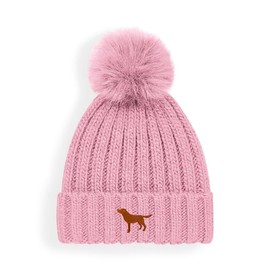 The House Of Dog Fox Red Labrador Retriever Owner Gift. Faux Fur Pom Pom Chunky Knit Super Soft Unisex Embroidered Beanie Hat Pink