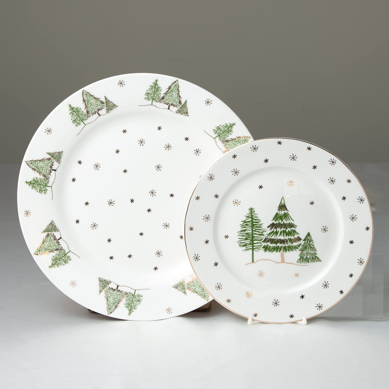 Gracie China Gold Green Pine Tree Dinner Plate 10.5-Inch (Set