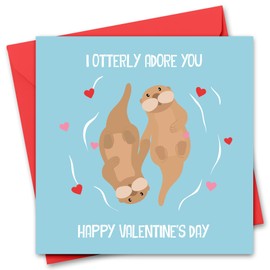 Funny Valentine's Day Card for Him or Her - Valentine's Day Card for Girlfriend, Boyfriend, Husband or Wife - Valentine's Day Card for Fiance Fiancee - Cute Animal Otter Valentine's Day Card