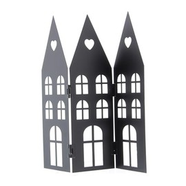 Festive Productions Metal Black Panel House with Cut-Out Windows - Tabletop Christmas Decoration - 22cm - Christmas Decoration For Home - Gift Idea for Christmas