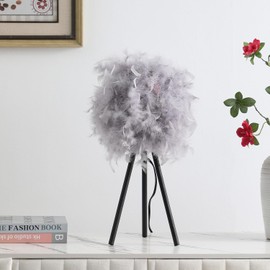 ORE International 20.5" in Soft Gray Feather Shade Modern Tripod Metal Table Lamp