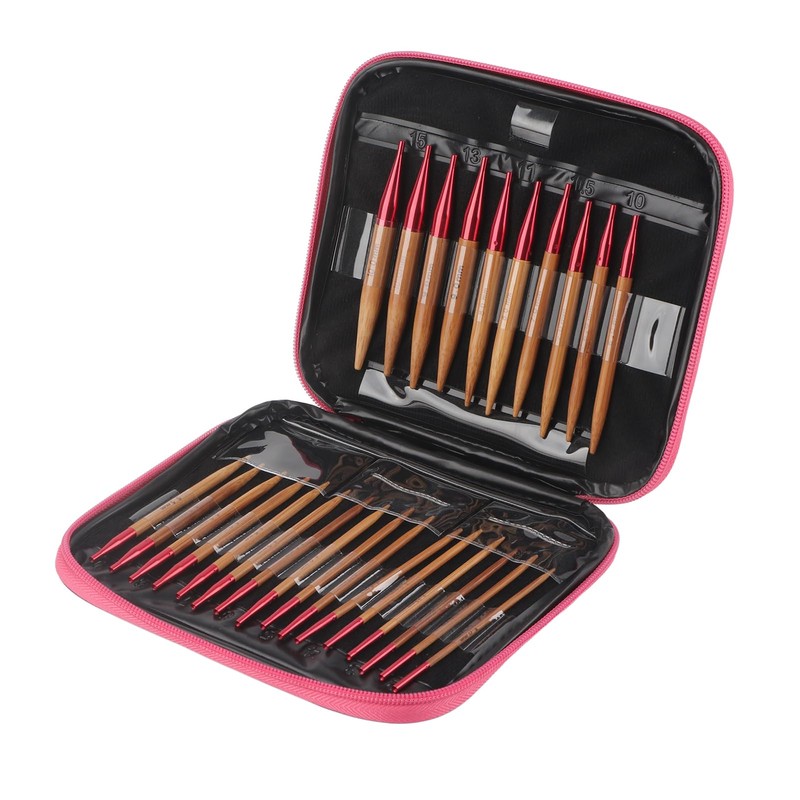 Interchangeable Carbonized Bamboo Needle Set, Aluminum Circular Knitting Needle Set