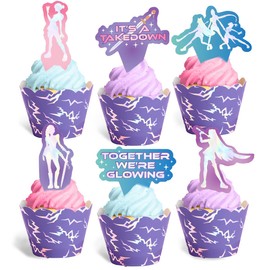 xo, Fetti Pop Star Cupcake Toppers and Wrappers - 24 Pc Set | Birthday Party Supplies, Concert Theme, Iridescent Foil, Fandom Decor, Music Party, Purple Holographic
