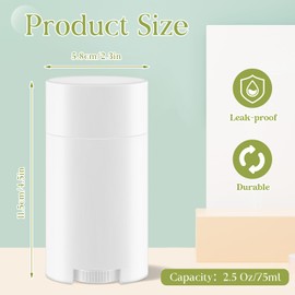 30 Pack 75ml/2.5oz Empty Deodorant Containers, Bottom Filling, White Plastic Oval Refillable Deodorant Containers Twist up Oval Lip Balm Tubes for DIY Deodorants Lipstick Crayon Chapstick Lotion