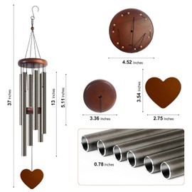Wind Chimes for Outside, Special Copper Color Wind Chimes, 32" Large Aluminium WindChimes for Outdoor, Garden, Zen, Yard, Patio Decoration, Gift for Mom Women Loved one Neighbors(Heart Shape)