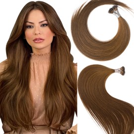 MioYio Nano Hair Extensions Human Hair 4#-MediNanom Brow 14inch 40G/57S/Pack Nano Bead Hair Extensions Human Hair Nano Ring Hair Long Straight For Women