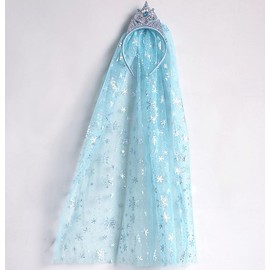 Fashion Yo Kids Girls Toddlers Blue Elsa Ponytail Hair Extension Party Hair clips Snowflake Crown Headband Hairband Costume Dress up Braided Wigs (Elsa blue crown headband 02)