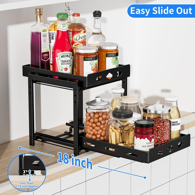 BOIVSHI Pull Out Spice Racks for Inside Cabinets, 2-Tier Cabinet