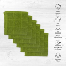 Mellow Buff 100% algodón de rizo liso, paquete de 6 unidades de 12 x 12 pulgadas, súper suave y absorbente, perfecto para limpieza de cocina y lavado de platos, verde
