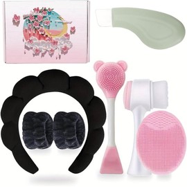 Set de Cepillo Limpiador Incluye Cepillo Limpiador, Banda para el Pelo y Raspador para Eliminar Puntos Negros, Herramientas Porttiles para el Cuidado de la Piel de la Mujer, Regalo Ideal.(Black)