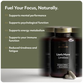 Lion's Mane Limitless | 4000mg Per Serving | Supports Brain Health & Energy |60 Capsules - Protein Works
