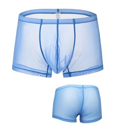 ZONBAILON Pijama para hombre, pantalones cortos de malla, sexy, ropa interior de descanso de 3 pulgadas, Azul, Medium