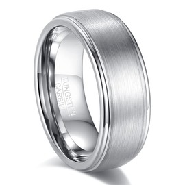 083BASE Tungsten Carbide Ring - Silver and Black, 6mm/8mm Width, Brushed Design, Unisex Engagement Ring or Partner Ring, Tungsten Carbide