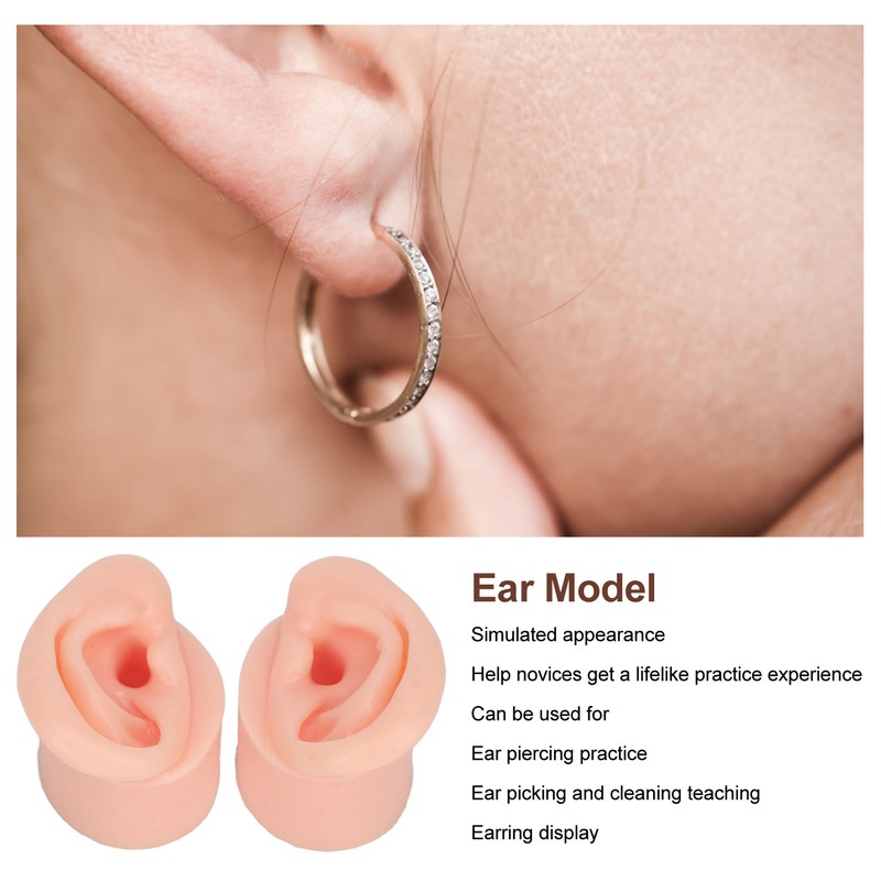 1 Pair Piercing Practice Ear Model Novice Soft Silicone Flexible