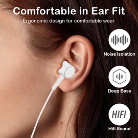 Honvaways Briasket Wired Earbuds Headphones with Microphone Stereo Bass Earphones Noise Isolation in-Ear Headset, 3.5mm Jack Wired Earbuds with Microphone, in Ear Headphones【Black & White】