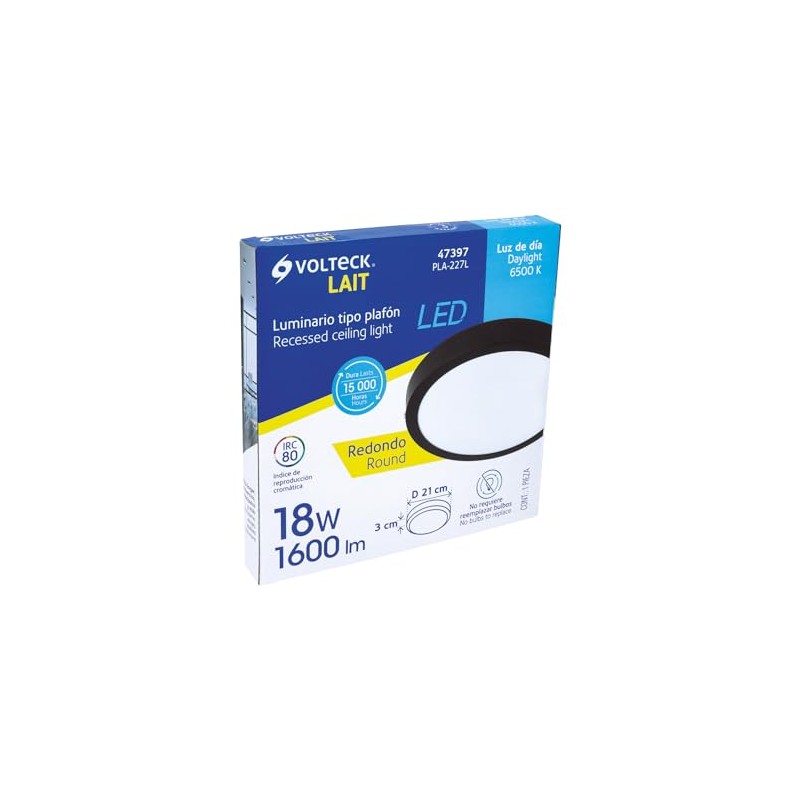 Volteck Lait PLA-227L, Luminario LED tipo plafón 18 W, redondo,