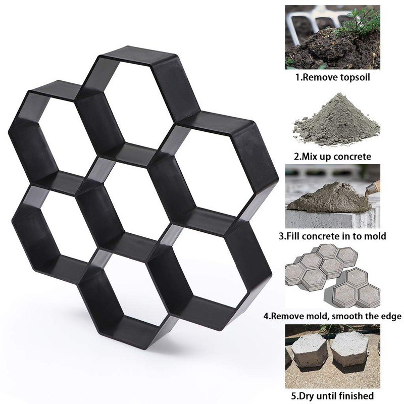Skelang Hexagon Pavement Mold, 11.4"×11"×1.7" Reusable Walk Path Maker, Concrete
