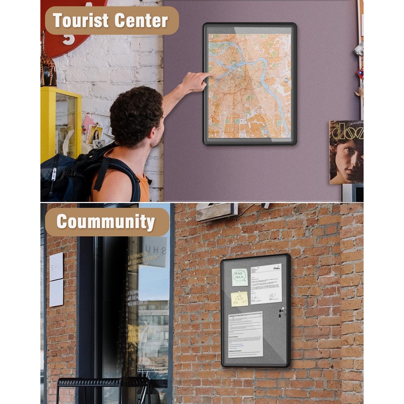 Mifuro 26"x20" Enclosed Bulletin Board, Lockable Weather-Resistant Aluminum Cork Noticeboard