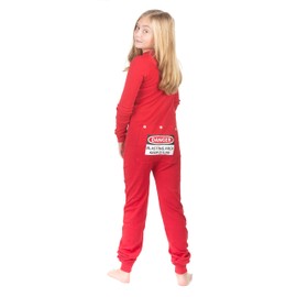 BIG FEET PAJAMA CO. Union Suit Boys & Girls Kids Onesie Pyjamas Danger Blast Area Sign on Rear, 8, Red