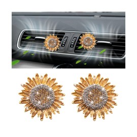 Zpana Bling Sunflower Air Vent Clips, 2PCS Crystal Rhinestone Flower Vehicle Air Outlet Decoration, Cute Diamond Automotive Interior Decor Clamps, Universal for SUV, Truck, RV