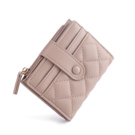 CHAOFANXI Women's Small Bifold Leather Purse for Women, Small and Short Format Purse Small Wallet with Multiple Compartments, Milk tea, Modern