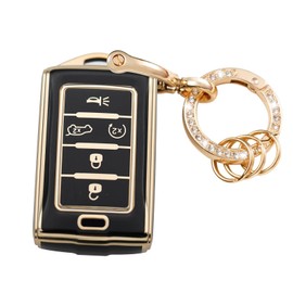 WSAuto Key Fob Cover with Metal Keychain Compatible with Jeep Grand Cherokee L Gladiator Wagoneer Grand Wagoneer Accessories Soft TPU Protection Case Shell Black