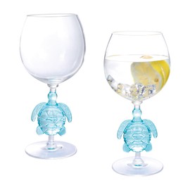 Supreme Housewares Sea Turtle Stem Wine Glasses, Blue Sea Turtle-Shaped Reusable Shatterproof Acrylic Glass for Red or White Wine, Poolside, Outdoors, Parties, 20 oz, Set of 2