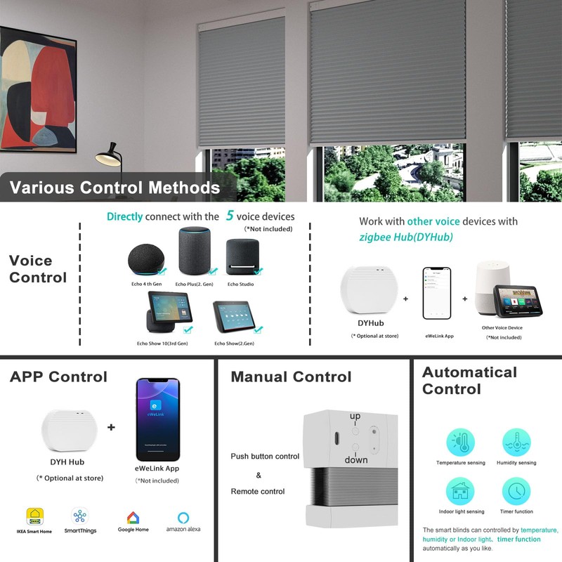 Changshade Motorized Cellular Shades with Remote Control Smart Blinds Work