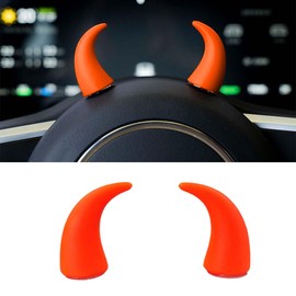 3D Devil Bull Horn Car Interior Decoration, Funny Car Steering Wheel Ornament Stickers, Cute Mini Car Dashboard Decoration Accessories (Orange)