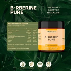 Berberina Pure - Suplemento Alimenticio 60 Cápsulas | Berberine Apto Dieta Keto y Gluten Free | Extracto Natural para Bienestar | 30 porciones | VITALBOTANICS