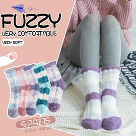 EBMORE Womens Fuzzy Socks Slipper Fluffy Cozy Comfy Cabin Plush Warm Winter Sleep Home Soft Christmas Valentines Mothers Day Gifts for Mom Her Stocking Stuffers for Women Adult Socks(Wide Stripes B)