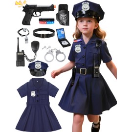 Doxrmuru Police Costume for Girls Police Outfit with Toy Gun,Cop Accessories(9-10 Years)