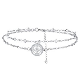 Hifeeled Women's Bracelet 925 Sterling Silver Double Chain with Ball Beads for Women Original Jewellery Christmas Gift Mother Wife Girlfriend Adjustable [16 + 4 cm], Silver, Cubic Zirconia