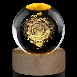 AWARDSEN 60mm Crystal Ball Rose Paperweight Glass Ball Decoration, Crystal Ball Heart Man Gift for Lover, Anniversary Gift for Her