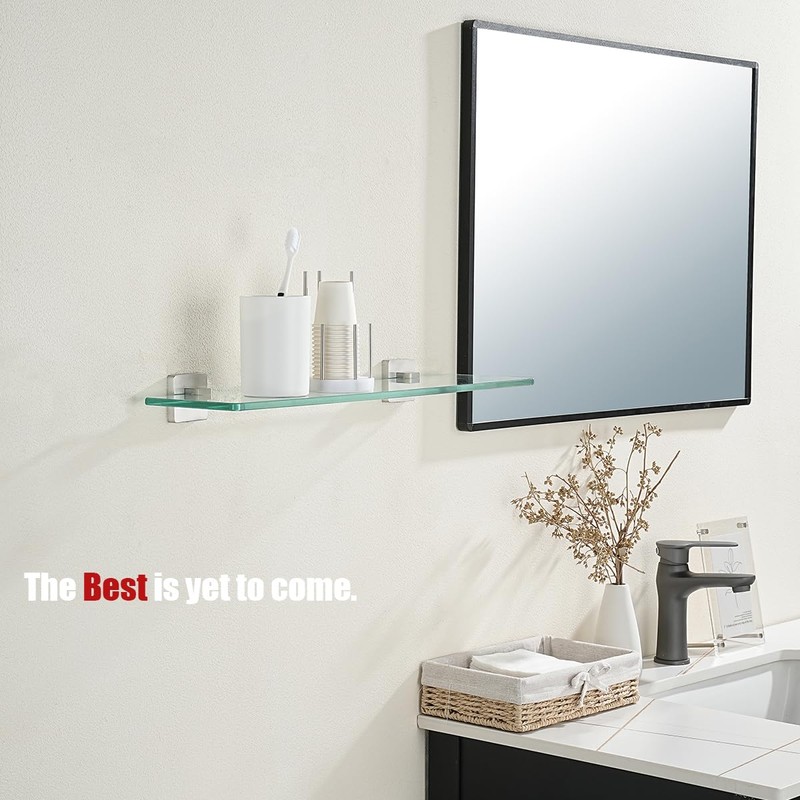 JQK Bathroom Glass Shelf, Floating Tempered Glass Shower Storage 24