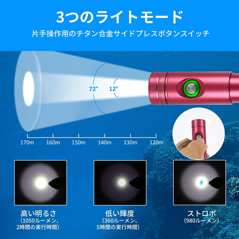 Odepro WD12 Max 1050 Lumens Diving Light IP68 Underwater Light