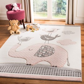 Safavieh Carousel Kids Collection 3' Square Pink/Ivory CRK127P Animal Non-Shedding Nursery Playroom Area Rug
