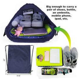 BeeGreen Navy Blue Drawstring Backpack Bags Bulk 2 Pack X-Large 22.4" L x 17.5" W Sports Cinch Sack Gym String Bags Machine Washable Heavy Duty String Backpack for Men Women