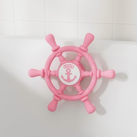 Bathtub Suction Spinner Toys - Silicone Bath & Highchair Sensory Toys for Babies & Toddlers, Novelty Spinning Top with Suction Cup, Car Window Travel Toys (Ship Steering Wheel Toy - Pink)