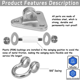 Yyiwhmy 2 Bearing Swing Hangers Heavy Duty 304 Stainless Steel 1500LB Capacity Swing Set Hardware180° for Yoga Porch Swing Seat Sandbag, Gym