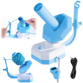 Mesen Electric Yarn Winder for Crocheting, Large Capacity Yarn Ball Winder for Knitting, Stepless Speed Automatic Yarn Winder Wool Spinner Roller compatible with Crochet Lovers (Blue)