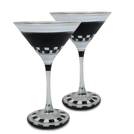 Golden Hill Studio Hand Painted Martini Glasses Set of 2 - Black and White Checkered Chalk Collection - Painted Glassware by USA Artists - Unique and Decorative Martini Glasses, Personalize with Chalk