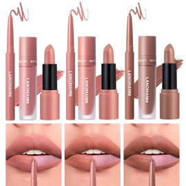 Jolilab 9 in 1 Matte Velvet Lipstick Set-Lip Liner, Lip Gloss and Lipstick, Waterproof Longlasting SmudgeProof Pigment Non-Stick Cup Women Lip Makeup, Perfect for Natural Lip Contour (01+02+03, 1)
