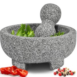 PriorityChef Granite Mortar and Pestle Set - 6.1 Inch Natural Stone Molcajete Mexicano for Spices, Seasonings, Pastes - Pestle and Mortar Bowl for Fresh Guacamole, Salsa, Pesto, Small, Grey