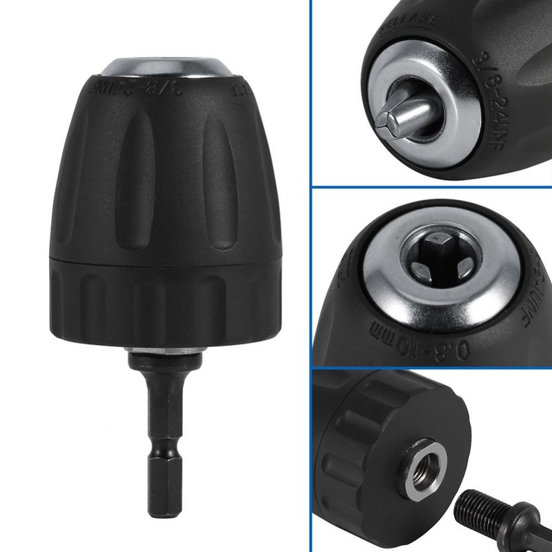 Quick Release Drill Chuck, 3/8-24UNF 0.8-10 mm Keyless Drill Chuck