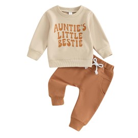 RWYBEIW Toddler Baby Girl Auntie Outfits Funny Letter Long Sleeve Crewneck Sweatshirt Tops and Pants Fall Winter Clothes Set (Khaki, 2-3 Years)
